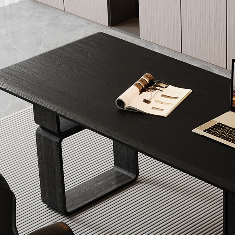 Bureau rectangulaire noir massif + bois manufacturé + acrylique avec 2 tiroirs, H 29,53 po x l 70,87 po x P 23,62 po