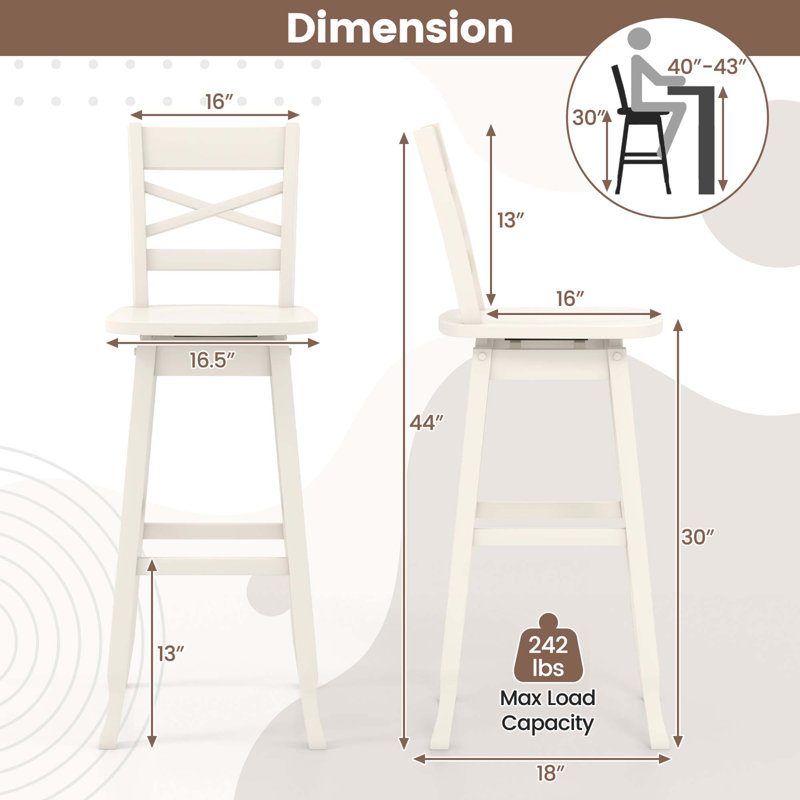 Kellynn Swivel Solid Wood Counter Stool, White