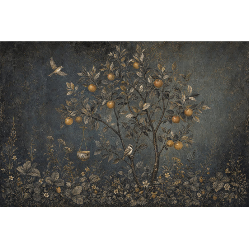 Papier peint botanique foncé, Textured Non-Pasted, 100"x96"
