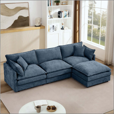 Canapé modulaire en forme de L de 102 pouces, canapé en chenille 3 places avec repose-pieds détachable, canapé nuage reconfigurable pour le bureau à domicile