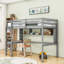 Lit mezzanine simple avec bureau d'étude et tablettes, garde-corps et échelle sécurisés-416053983
