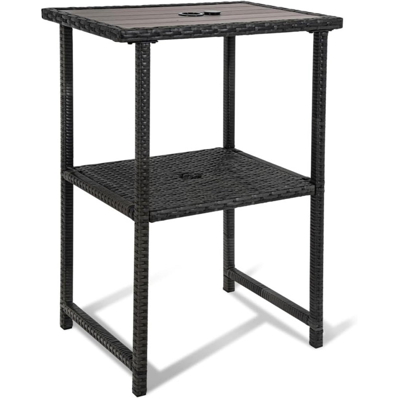 Table de bistro en osier pour patio avec pub et parasol, Gris / Noir