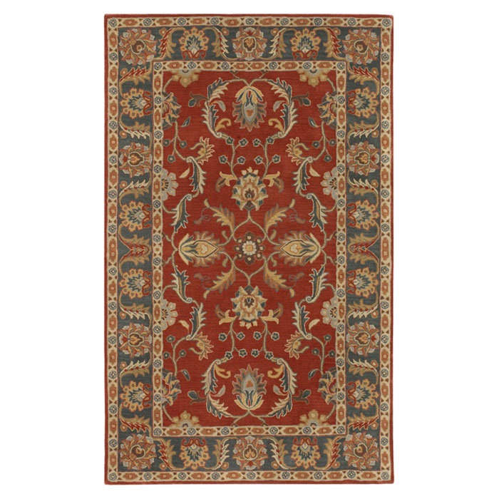 Buckhill Oriental Hand-Tufted Wool Area Rug in Brick Red/Navy/Mustard