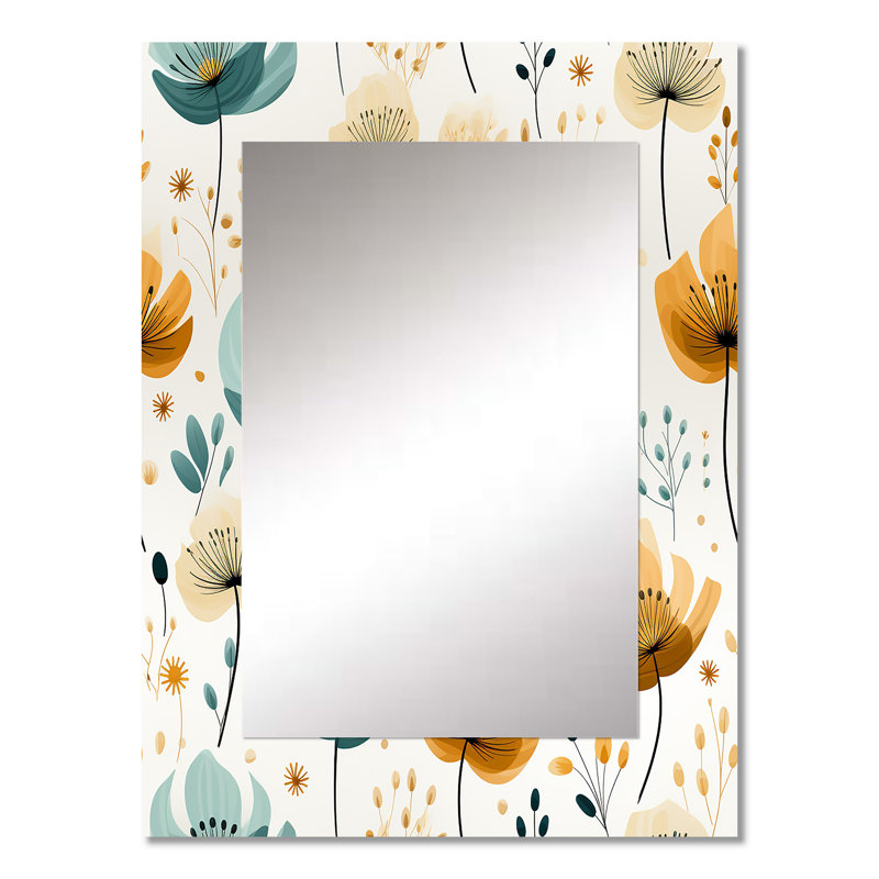 Elkland minimaliste vert et jaune floral charme botanique - miroir décoratif floral, grand miroir mural de maison, art en métal imprimé