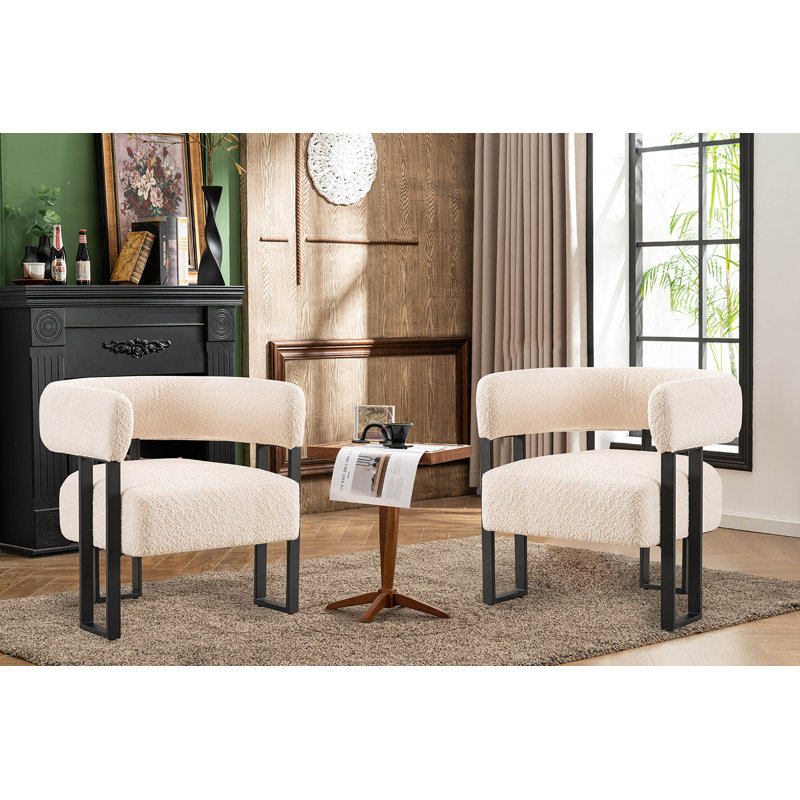 Machai Full Assembled Upholstered Armchair Boucle Fabric Accent Arm Chair Wingback Vanity Chair, Light Beige