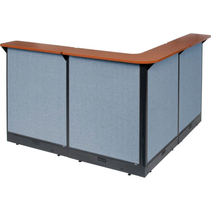 L-Shaped Synthetic Laminate Reception Desk with Power Outlet, Blue