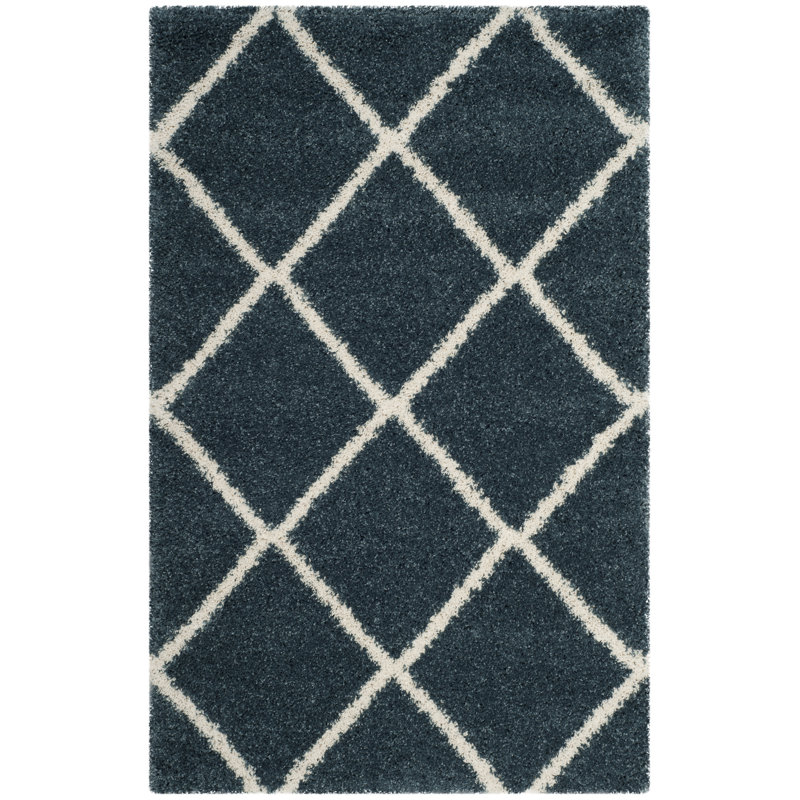 Tapis à poil long Humberto Hudson, Rectangle 4pi x 6 pi, Bleu ardoise / ivoire