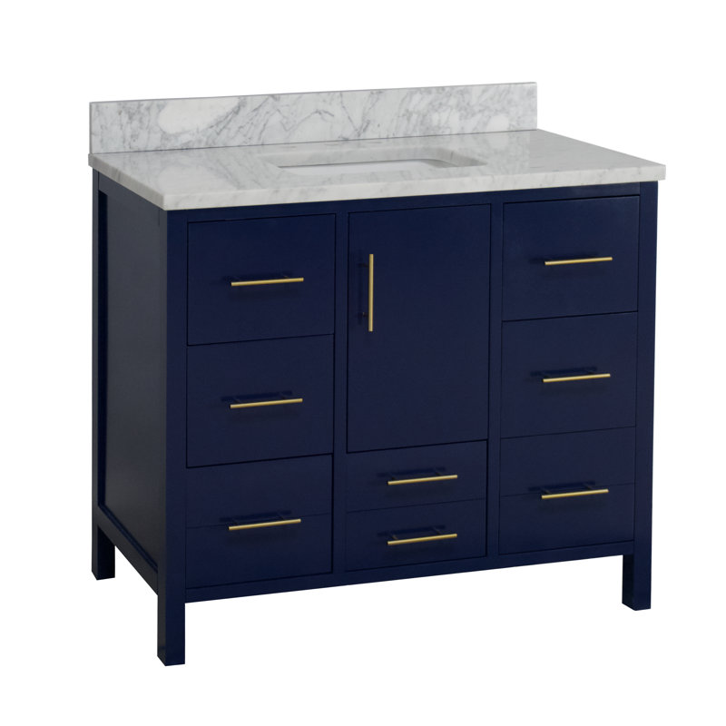 Ensemble de meuble-lavabo simple 42 po Kiara, Bleu royal, Marbre de Carrare