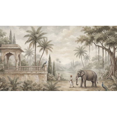Papier peint rétro avec éléphant tropical