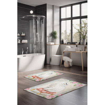Ensemble de tapis de bain de luxe Eakly (2 pièces), 100% polyester, 16,0 x 23,6 pouces et 23,6 x 39,4 pouces | Conception antibactérienne antidérapante, hauteur de poils de 0,3 po | Lavable à la machine, durable et facile à nettoyer | Idéal pour la décoration de salle de bain