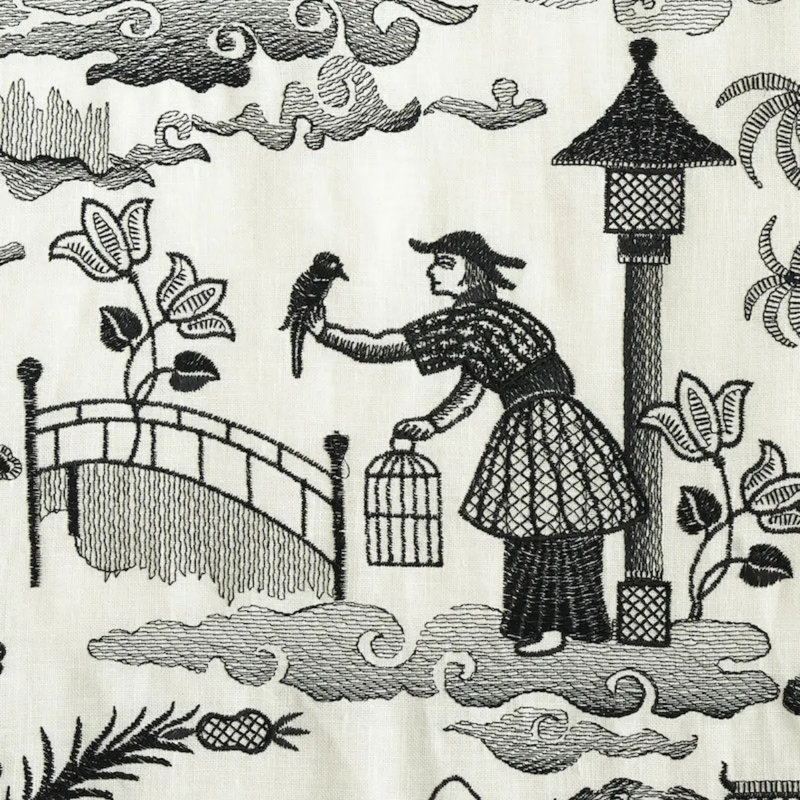 Bassano Embroidered Toile Fabric, Black