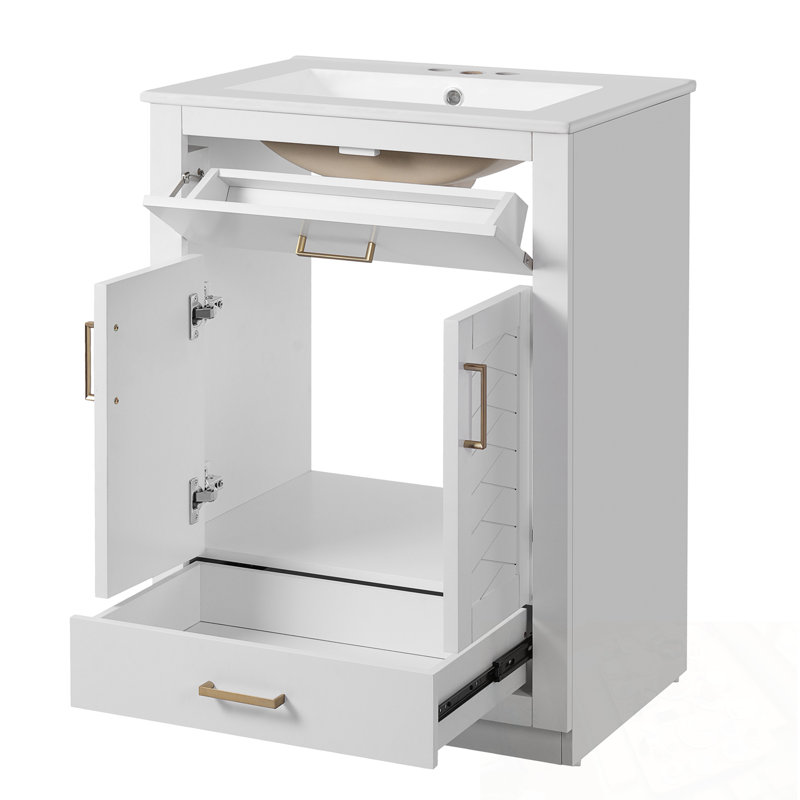 Meuble-lavabo avec lavabo, 2 portes et 1 tiroir basculant, Blanc