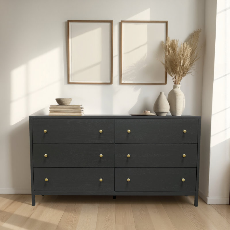 Commode 6 tiroirs Gracie, Noir, noir, noir, noir