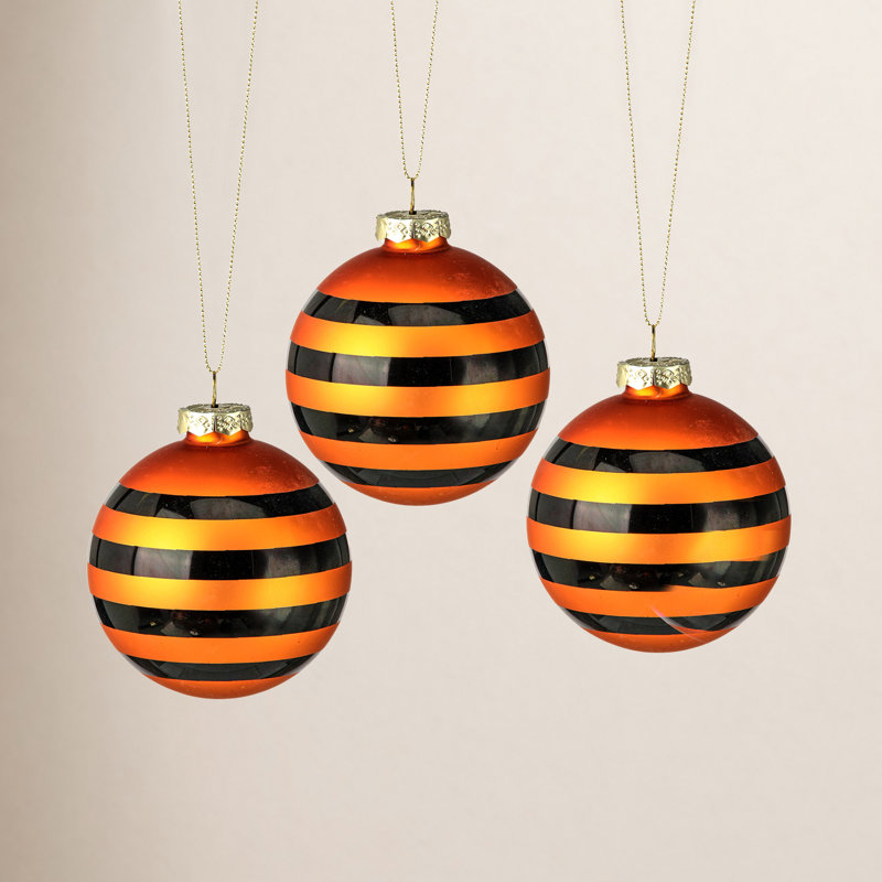 Ornement boule de verre 3 "Halloween, Orange / noir
