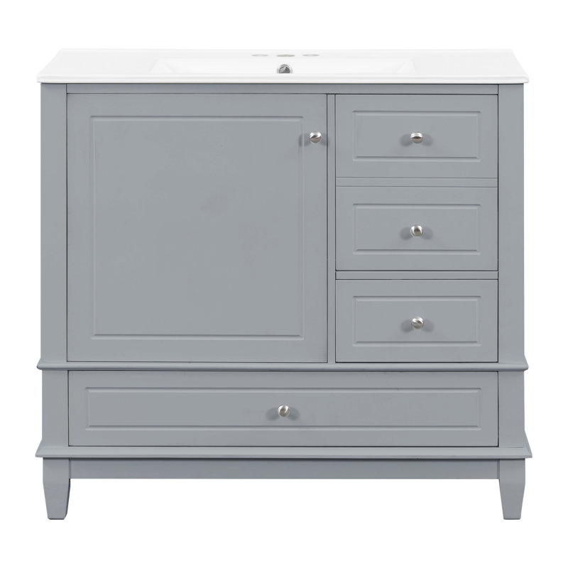 Meuble-lavabo sur pied 36 po avec lavabo en céramique, Grey, 36"W
