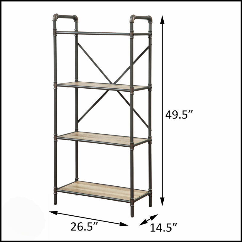 Antique Oak And Sandy Grey 4-Tier Bookcase,  For Stylish Storage And Display In Any Room