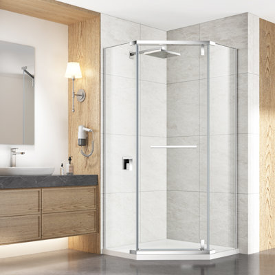 34'' W X 34'' D X 73'' H Frameless Reversible Shower Enclosure With 5/16" Clear Glass