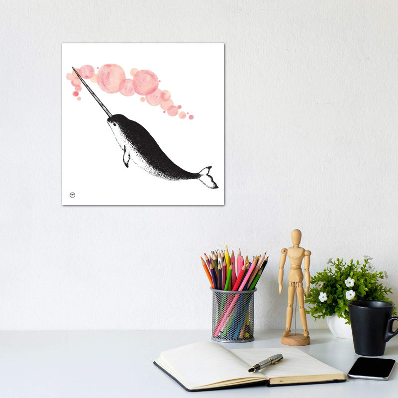 Art papier narwhal, Toile tendue, H 12 po x l 12 po x P 1,5 po
