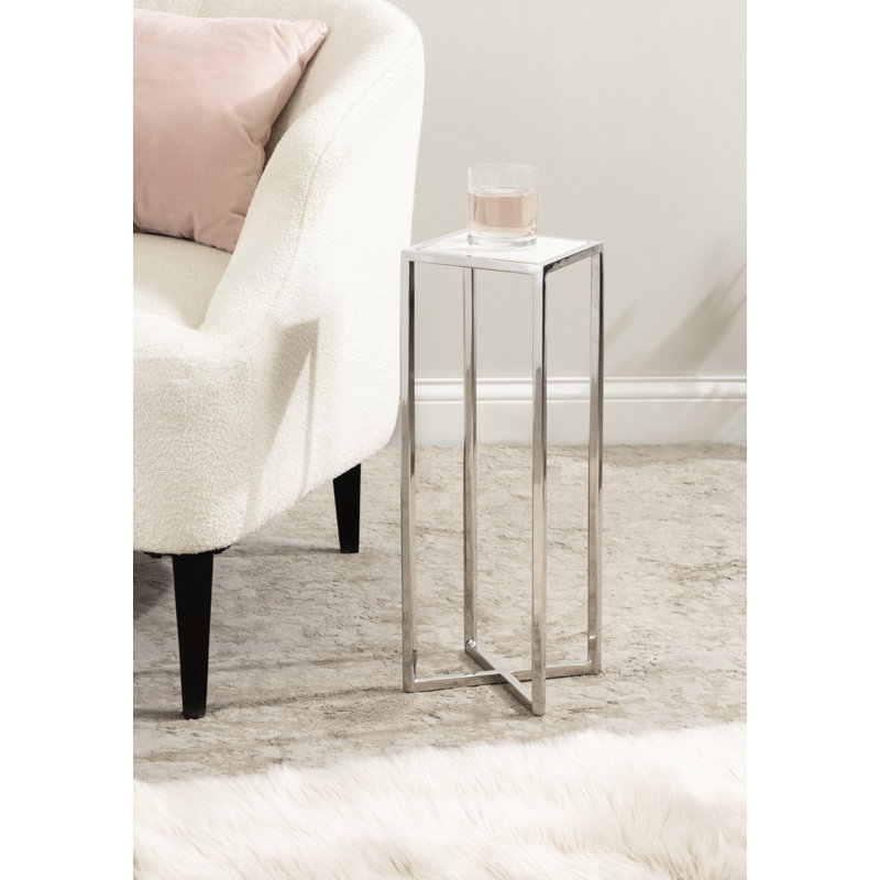 Marisol End Table, White Marble Top/Silver Base