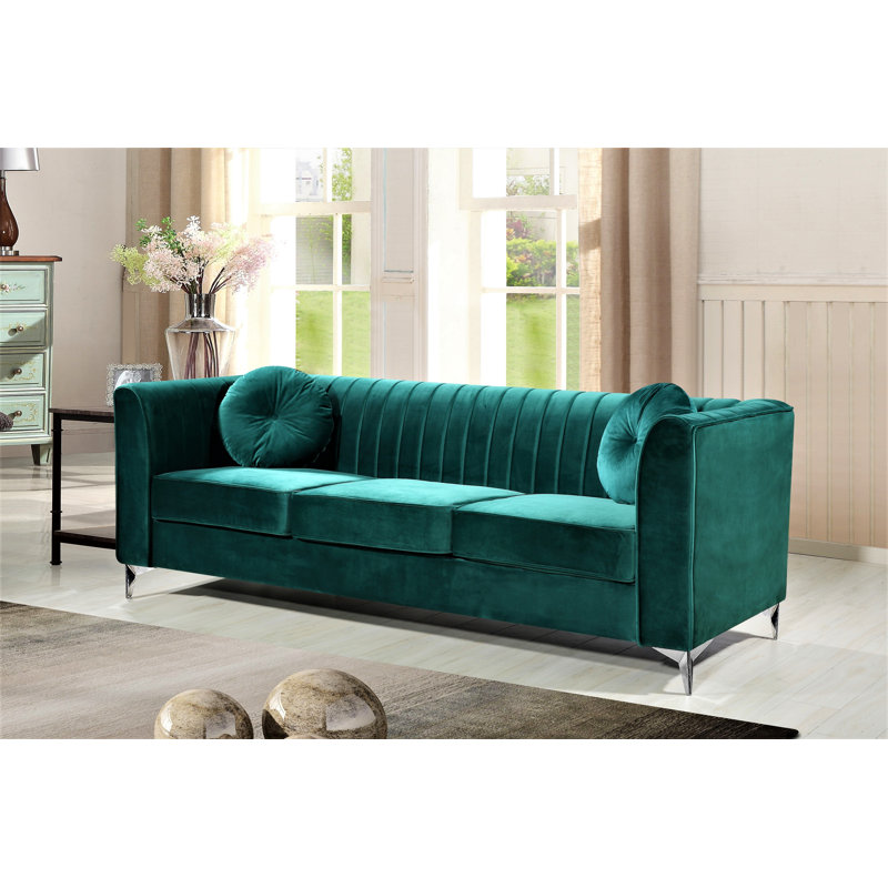 Doucette 86'' Velvet Sofa, Green Velvet
