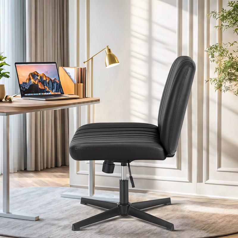 Brenae Upholstered Armless Swivel Task Chair, Fabric, PU Black