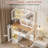 Makeup Vanity Desk with Mirror & Adjustable LED Lights, Modern Vanity Table with Open Shelves & Acrylic-Door Cabinets-1195087667
