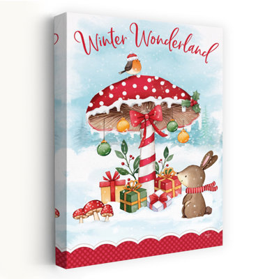 Mushroom Winter Wonderland - Illustration contemporaine des fêtes au pays des merveilles