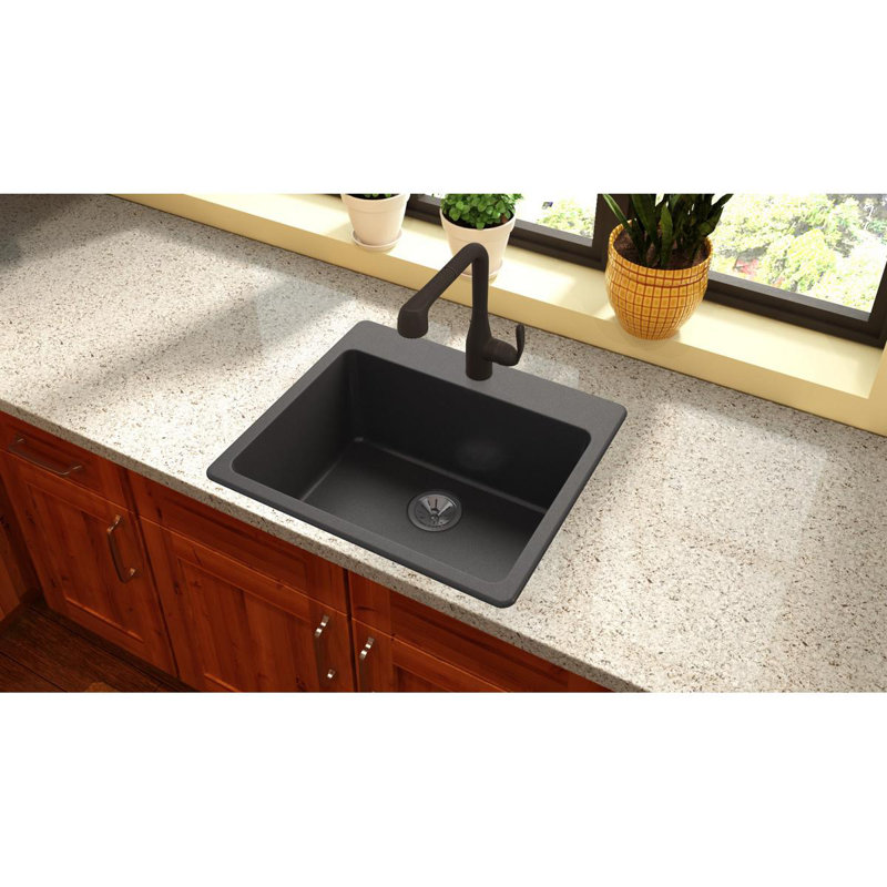 Évier de cuisine à chute l 25 po x l 22 po Quartz Luxe, Caviar