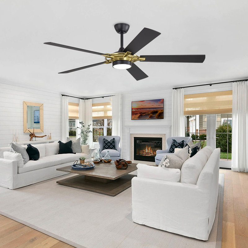 60 In. Indoor Ceiling Fan With Light Kit And Remote, Black/Gold, Black