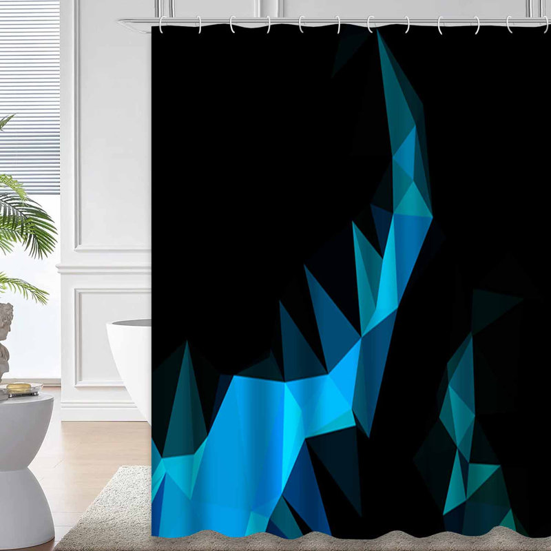 Rideau de douche mosaïque abstrait bleu clair avec 12 crochets, L 72 po x l 72 po