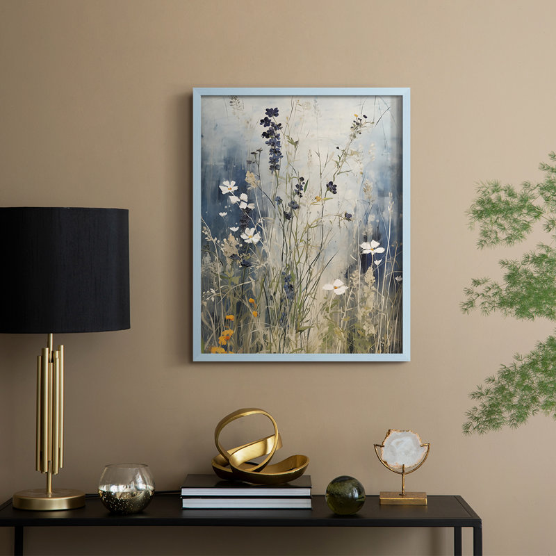 Reproduction encadrée FLORAL Series DCC-XXI - bois massif, Bleu, H 15 po x l 12 po