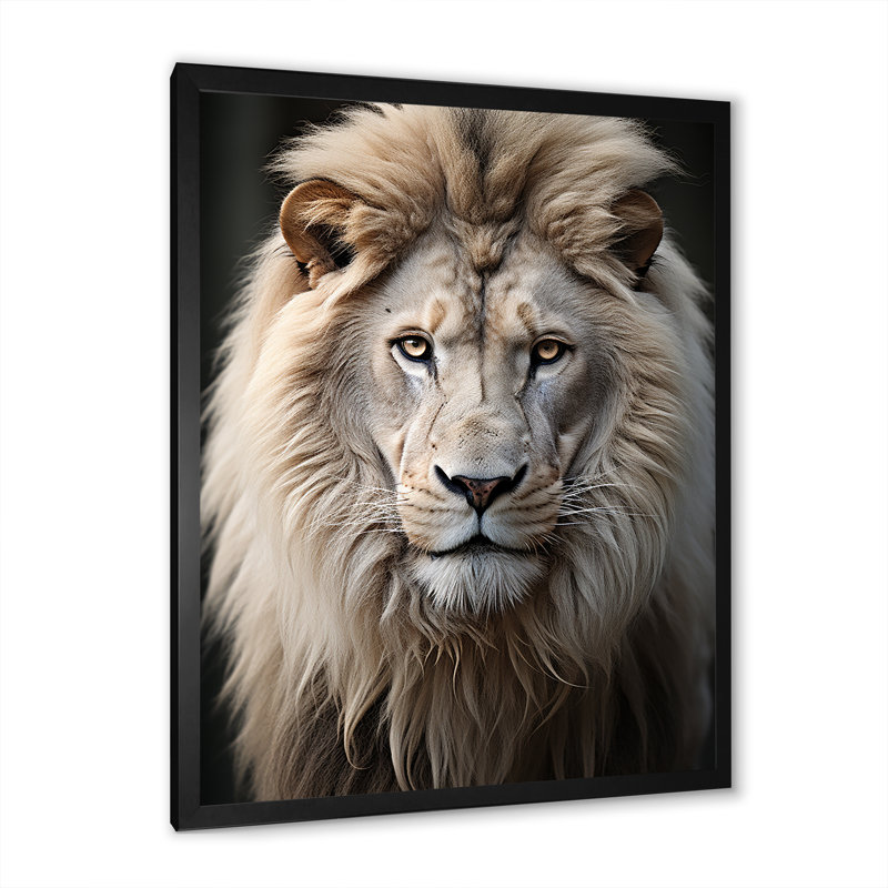 Lions, impression monochrome sur toile, Cadre simple noir, H 32 po x l 24 po x P 1 po