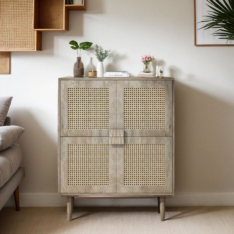 Buffet, armoire de buffet, buffet en bois, buffet en rotin, armoire avec portes, Gris
