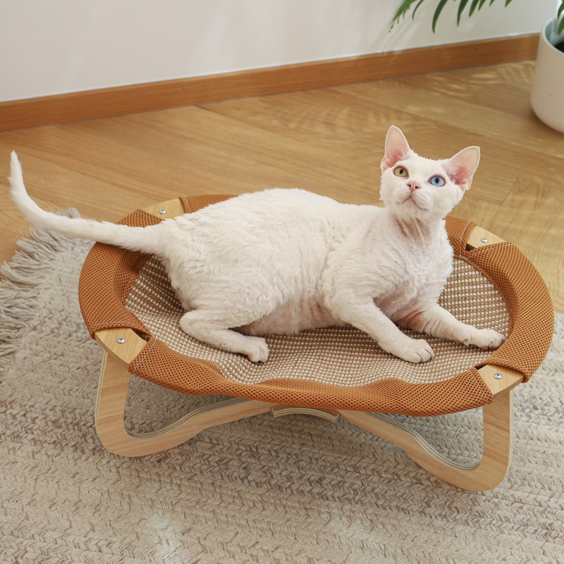 Fairela® - Elevated Cooling Cat Bed for Indoor Cats, Breathable Linen Cat Lounger with Raised Wooden Frame, Summer Pet Cot for Cats and Small Dogs