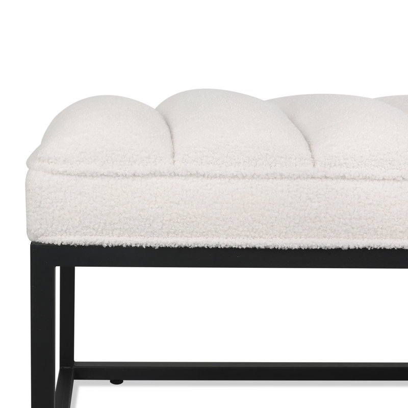 Banc en velours 53,54 po avec structure en métal, Blanc
