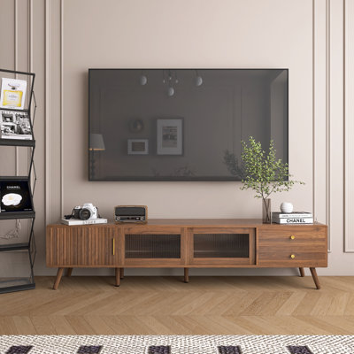 Modern 76.7" Width Entertainment Center With Glass-Doors, TV Stand For Tvs Up To 85"
