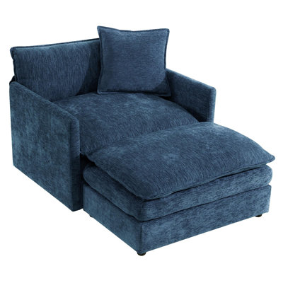 Chenille Oversized Accent Chair with Ottoman, Modern Cloud Chaise Lounge Chair Indoor with Deep Seat, Upholstered Comfy Armchair Reading Chairs Sofa f by Ebern Designs