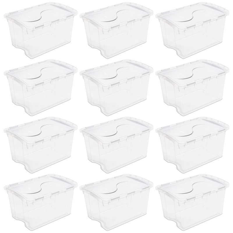 Bac empilable en plastique avec couvercle à charnière 48 qt avec couvercle Sterilite, Paquet de 12
