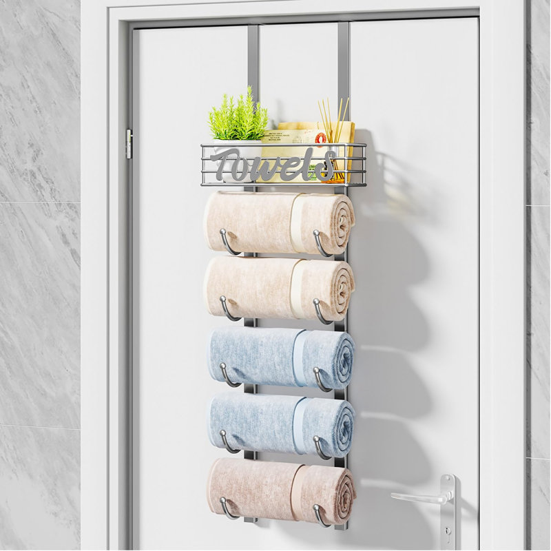 Porte-serviettes mural / au-dessus de 6 niveaux avec panier en métal, 35.4" H x 10.6" L x 5" D, Silver