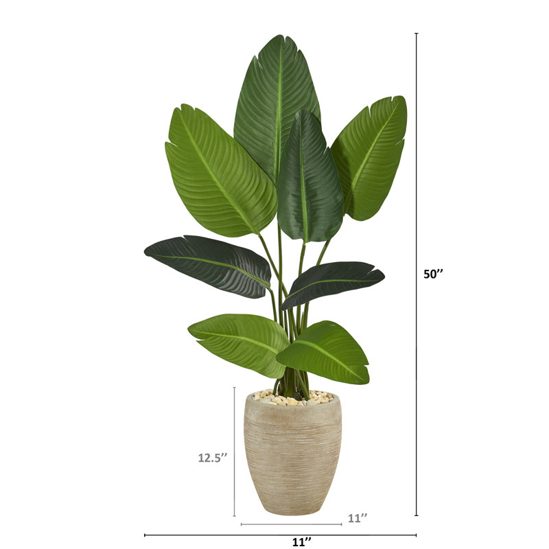 50'' Faux Banana Leaf Tree in Fiber Clay Planter