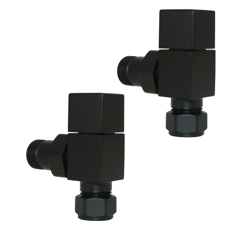One Pair Manual Angled Square Head Valves For Radiator Towel Rail, Black