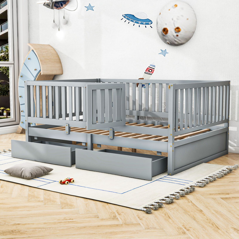 Lit plateforme avec rangement Yisroel, Simple, gris