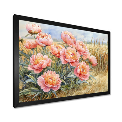 «Pe pivoines le long du champ de maïs I», art mural pivoines