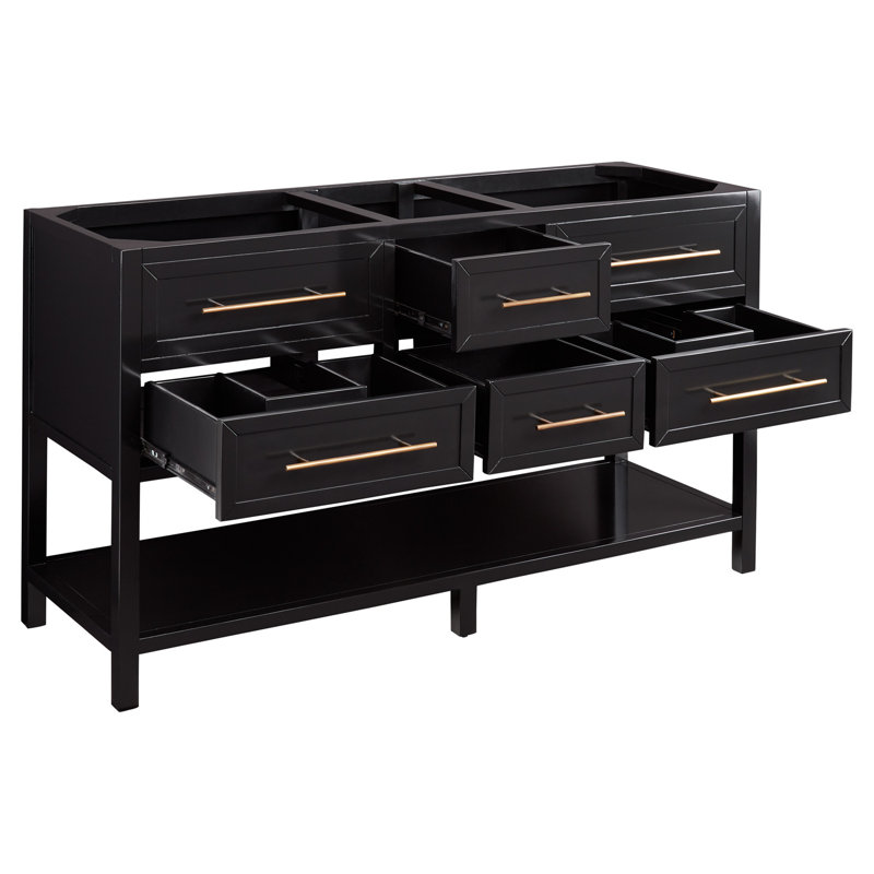 Ensemble de meuble-lavabo double 60 po avec lavabo sous le comptoir Robertson, Quartz blanc arctique, Noir, Pas de perçage