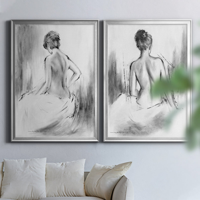 «Soft Silhouette V», ensemble de 2 reproductions sur toile, Toile encadrée, H 26,5 po x l 73 po, Argent argent