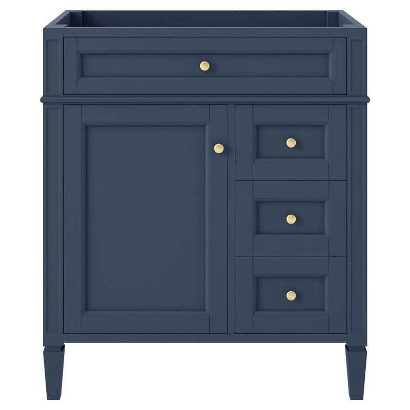 (Base seulement) Base de meuble-lavabo moderne avec 2 tiroirs et un tiroir basculant, Bleu