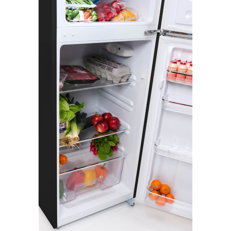 7.5 Cu. Ft. Capacity Retro Fridge Freezer Combo, Upright Fridge Freezer Combo, Apartment Size, Black