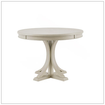 44" Round Dining Table, Solid Wood Finish Classic Design For Dining Room, Antique Cream