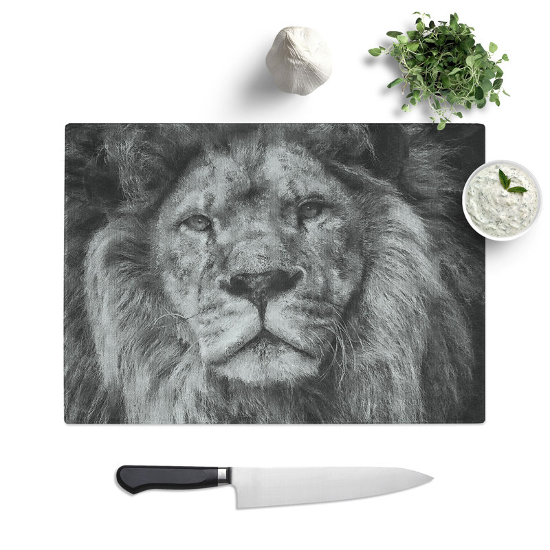 View of a Lion Painting Chopping Board, 0.4cm H x 28.5cm W x 39cm L