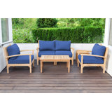 Huntington 5 Piece Teak Loveseat Seating Group with Sunbrella Cushions